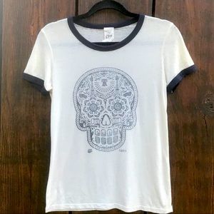 Obey Inside Out Sugar Skull Tee White w Navy Sz Sm